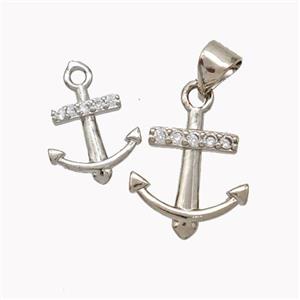 Copper Anchor Pendant Micropave Zirconia Platinum Plated, approx 10-11mm