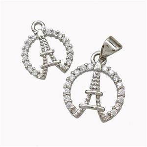 Eiffel Tower Charms Copper Pendant Micropave Zirconia Platinum Plated, approx 14mm