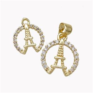 Eiffel Tower Charms Copper Pendant Micropave Zirconia Gold Plated, approx 11mm