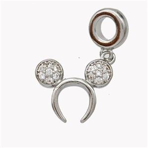 Barrette Charms Copper Pendant Pave Zirconia Platinum Plated, approx 13-17mm, 9mm