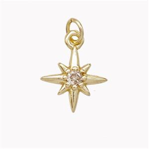 Copper Northstar Pendant Pave Zirconia Gold Plated, approx 13mm