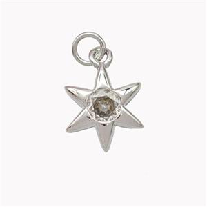 Copper Star Pendant Pave Zirconia Platinum Plated, approx 13mm