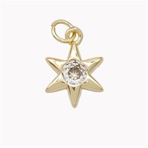 Copper Star Pendant Pave Zirconia Gold Plated, approx 13mm