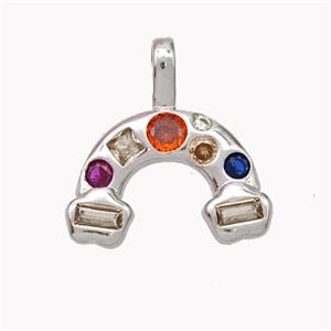 Copper Rainbow Pendant Micropave Zirconia Platinum Plated, approx 17mm