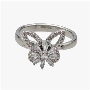 Copper Butterfly Rings Pave Zirconia Rotatable Adjustable Platinum Plated, approx 12-14mm, 18mm dia