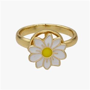 Copper Flower Rings White Enamel Rotatable Adjustable Gold Plated, approx 12.5mm, 18mm dia