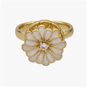 Copper Flower Rings White Enamel Rotatable Adjustable Gold Plated, approx 14mm, 18mm dia