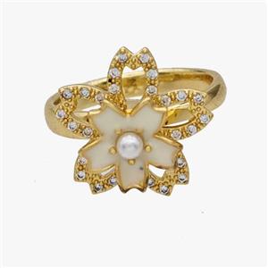 Copper Flower Rings Pave Zirconia Enamel Rotatable Adjustable Gold Plated, approx 11mm, 17mm, 18mm dia