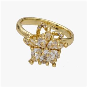 Copper Flower Rings Pave Zirconia Rotatable Adjustable Gold Plated, approx 15mm, 18mm dia