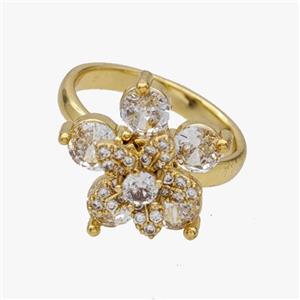 Copper Flower Rings Pave Zirconia Rotatable Adjustable Gold Plated, approx 12mm, 18mm, 18mm dia