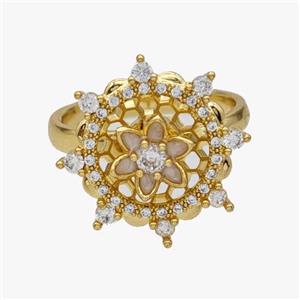 Copper Flower Rings Pave Zirconia Rotatable Adjustable Gold Plated, approx 19mm, 18mm dia