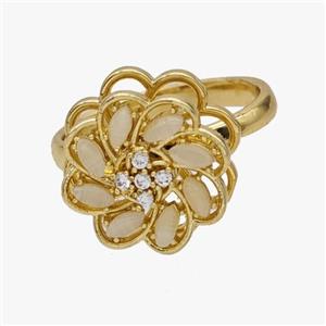 Copper Flower Rings Pave Zirconia Rotatable Adjustable Gold Plated, approx 16mm, 18mm dia