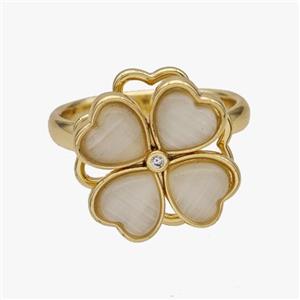 Copper Clover Rings Pave Cateye Glass Rotatable Adjustable Gold Plated, approx 17mm, 18mm dia