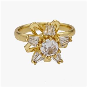 Copper Flower Rings Pave Zirconia Rotatable Adjustable Gold Plated, approx 16mm, 18mm dia