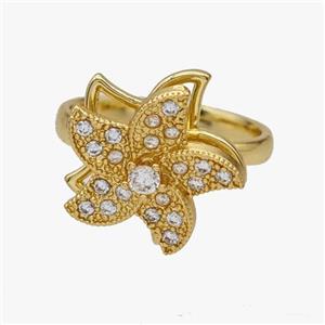 Copper Starfish Rings Pave Zirconia Rotatable Adjustable Gold Plated, approx 17mm, 18mm dia