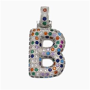 Copper Letter-B Pendant Micropave Zirconia Platinum Plated, approx 15-20mm, 5-8mm