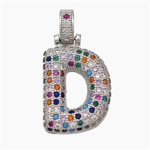 Copper Letter-D Pendant Micropave Zirconia Platinum Plated, approx 15-20mm, 5-8mm