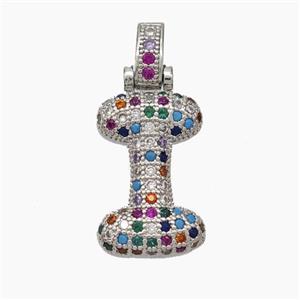 Copper Letter-I Pendant Micropave Zirconia Platinum Plated, approx 15-20mm, 5-8mm