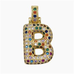 Copper Letter-B Pendant Micropave Zirconia Gold Plated, approx 15-20mm, 5-8mm