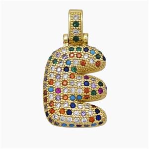 Copper Letter-E Pendant Micropave Zirconia Gold Plated, approx 15-20mm, 5-8mm