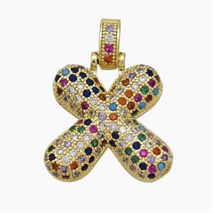 Copper Letter-X Pendant Micropave Zirconia Gold Plated, approx 15-20mm, 5-8mm