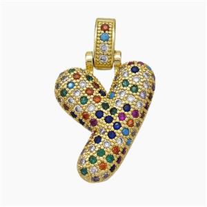 Copper Letter-Y Pendant Micropave Zirconia Gold Plated, approx 15-20mm, 5-8mm