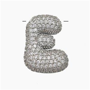 Copper Letter-E Pendant Pave Zirconia Platinum Plated, approx 15-22mm