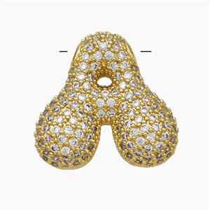Copper Letter-A Pendant Pave Zirconia Gold Plated, approx 15-22mm