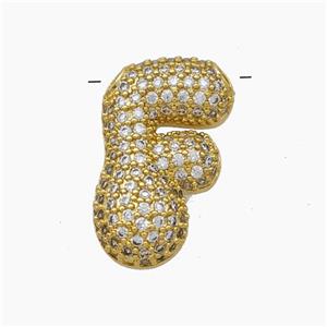 Copper Letter-F Pendant Pave Zirconia Gold Plated, approx 15-22mm