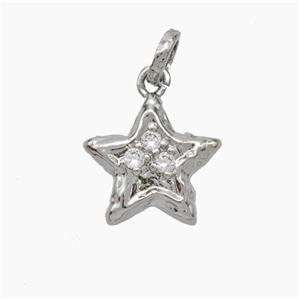 Copper Star Pendant Micropave Zirconia Hammered Platinum Plated, approx 13mm