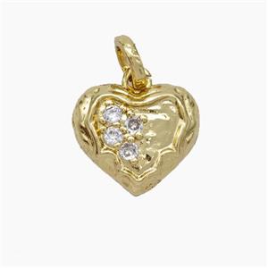 Copper Heart Pendant Micropave Zirconia Hammered Gold Plated, approx 14mm