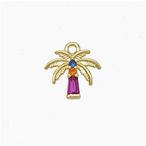 Copper Coconut Tree Charms Pendant Micropave Zirconia Palm Gold Plated, approx 8-9mm