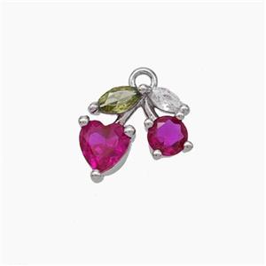 Copper Cherry Charms Pendant Micropave Zirconia Platinum Plated, approx 10-11mm