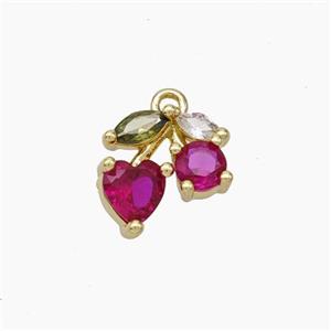 Copper Cherry Charms Pendant Micropave Zirconia Gold Plated, approx 10-11mm