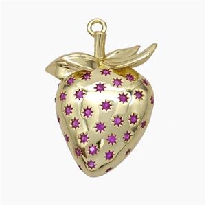 Copper Strawberry Charms Pendant Micropave Zirconia Gold Plated, approx 18-22mm