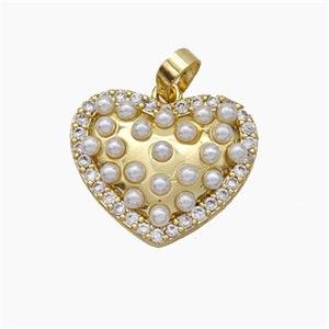 Copper Heart Pendant Micropave Pearlized Resin Zirconia Gold Plated, approx 16-19mm