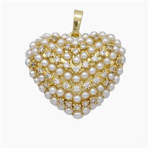 Copper Heart Pendant Micropave Pearlized Resin Zirconia Gold Plated, approx 20-25mm