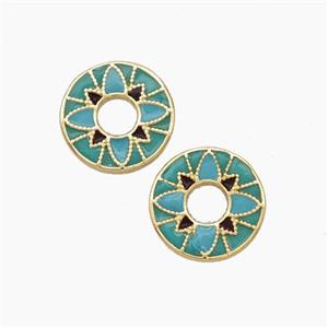 Copper Flower Spacer Beads Green Painted Gold Plated, approx 11mm