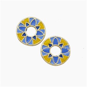 Copper Flower Spacer Beads Yellow Blue Painted Gold Plated, approx 11mm