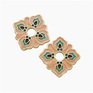 Copper Flower Spacer Beads Peach Painted Gold Plated, approx 14x14mm