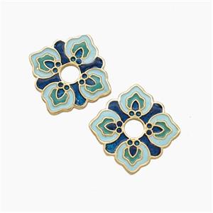 Copper Flower Spacer Beads Blue Painted Gold Plated, approx 14x14mm