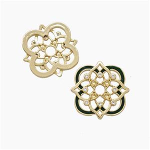 Copper Flower Spacer Beads Pave Zirconia Painted Gold Plated, approx 16x16mm