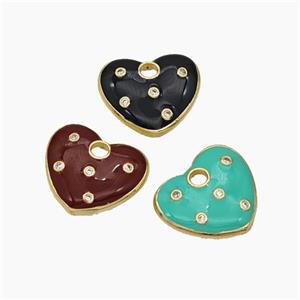 Copper Heart Pendant Pave Zirconia Enamel Gold Plated Mixed, approx 20mm