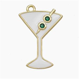 Cocktail Bottle Drink Cup Charms Copper Pendant Pave Zirconia White Enamel Gold Plated, approx 18-24mm