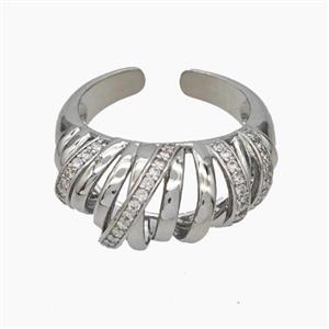 Copper Ribbon Rings Pave Zirconia Platinum Plated, approx 11mm, 18mm dia