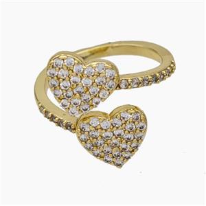 Copper Heart Rings Pave Zirconia Gold Plated, approx 10.5mm, 18mm dia