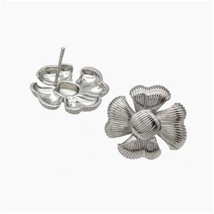 Copper Flower Stud Earrings Platinum Plated, approx 18-19mm