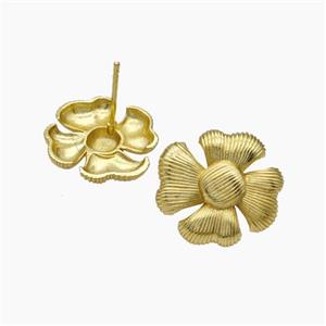 Copper Flower Stud Earrings Gold Plated, approx 18-19mm