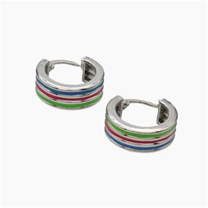 Copper Latchback Earrings Multicolor Enamel Platinum Plated, approx 7mm, 17mm dia