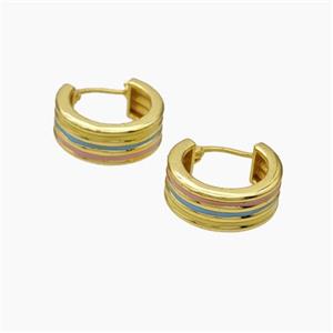 Copper Latchback Earrings Multicolor Enamel Gold Plated, approx 7mm, 17mm dia